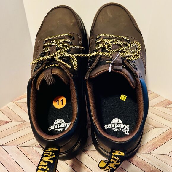 Dr. Martens Tarik Lo Leather Men’s 12 Dark Brown Crazy Horse Shoes Utility Hiker - Picture 4 of 8